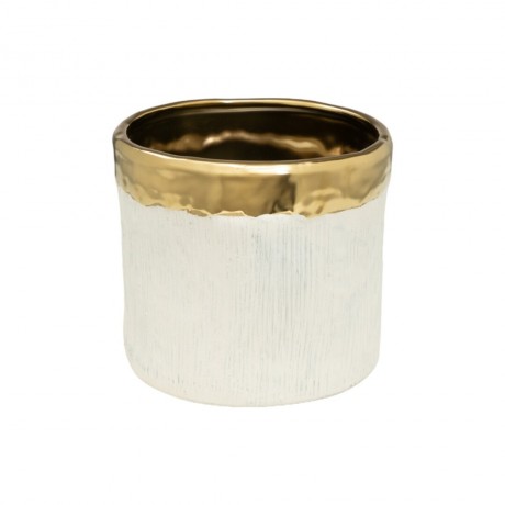 Floreira Porcelana Branco Cru e Dourado